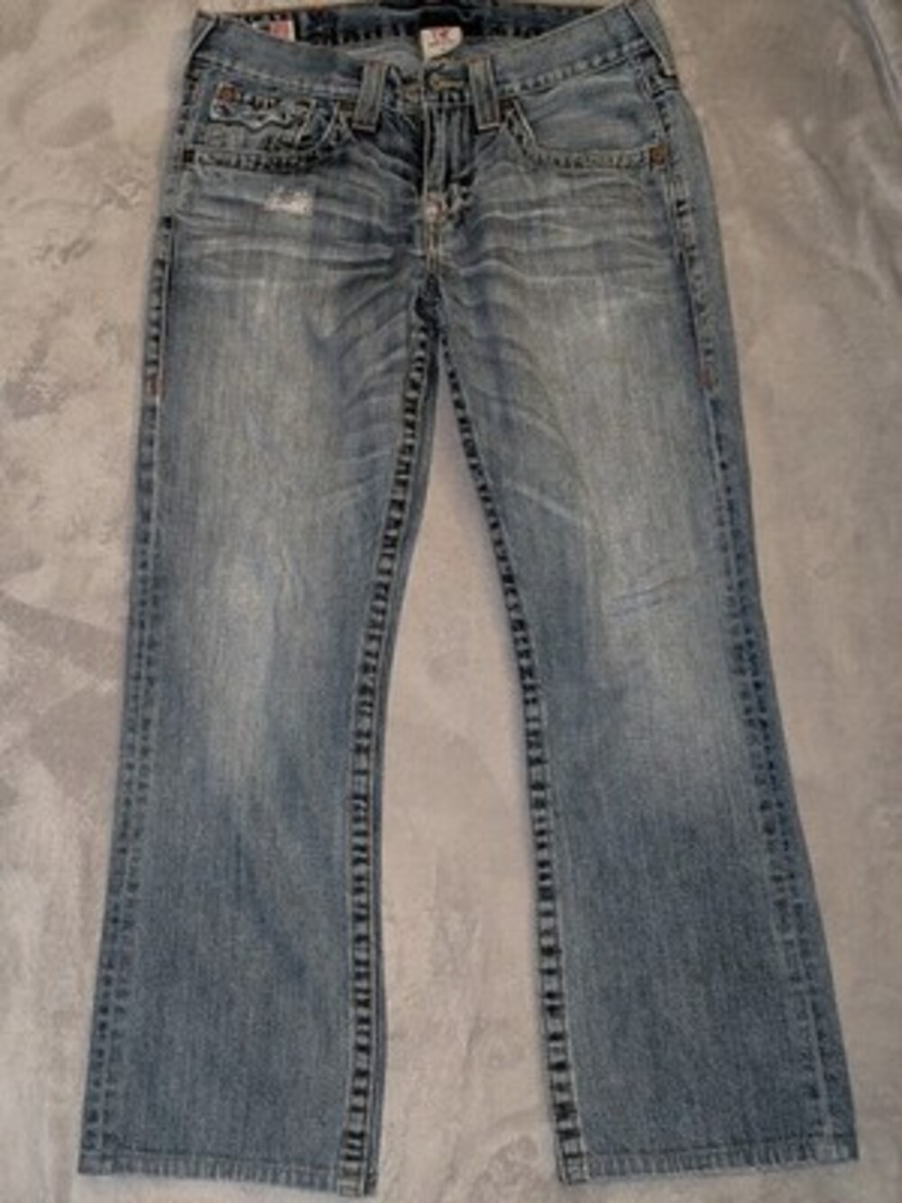 True Religion Billy Jeans Mens 30x28 Made USA Bootcut Flap Pocket Light Wash Y2K